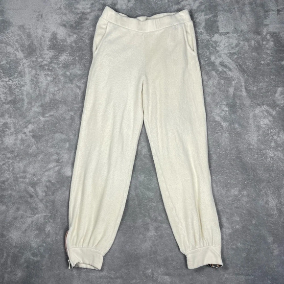 Anthropologie Sweatpants Womens Small Cream Sundry Faux Sherpa Ankle Zipper - Picture 5 of 11